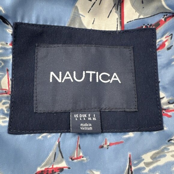 Nautica Womens Rain Jacket Large Hooded Coat Sailboats Lined Full Zip Pockets - Picture 3 of 14